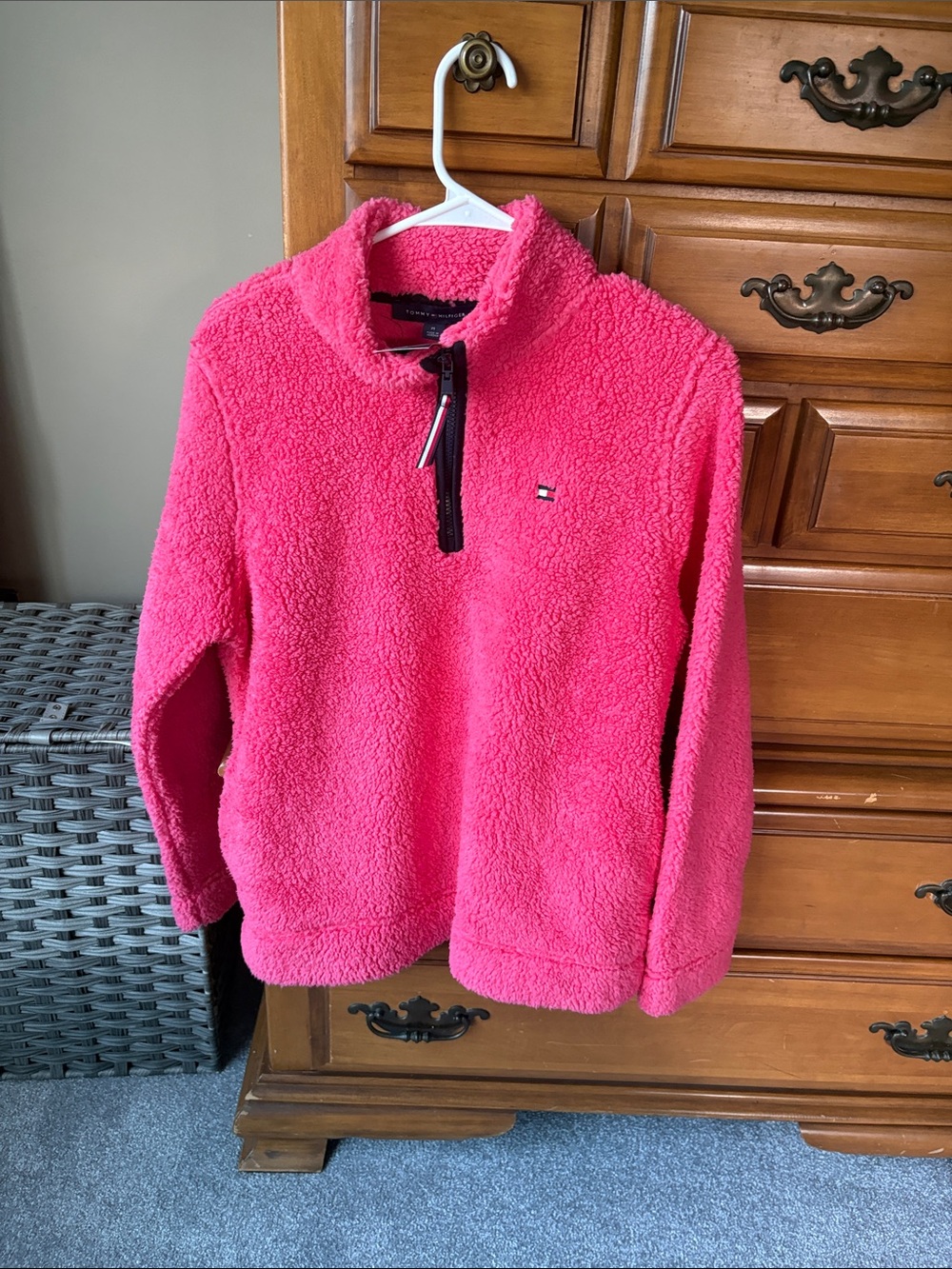 Tommy Hilfiger Hot Pink Sherpa Half-Zip Turtleneck